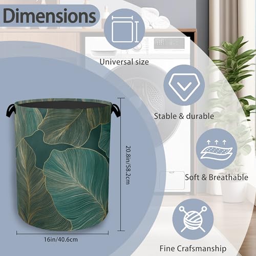 Palm Leaf Golden Laundry Hamper,Tropical Dirty Clothes Laundry Basket with Handles Waterproof Oxford Cloth Storage Basket for College Dorms Bathroom Bedroom 16" x 20.8" - color: Palm Leaf Golden Tropical