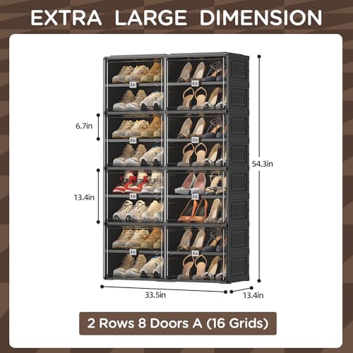 Vipbox Black Shoe Rack Organizer Cabinet for Closet Entryway,Clear Shoe Storage Boxes Stackable Sneaker Storage with Door Easy Assembly Shoe Cabinet with Lids Large 8 Tiers 32 Pairs - size: 8 Tiers 32 Pairs