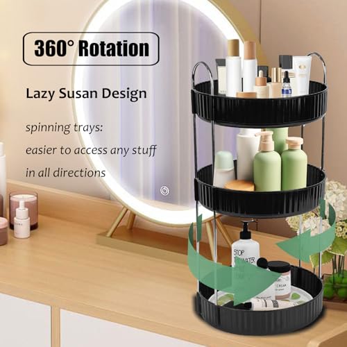Rotating Makeup Organizer Countertop 3 Tier Lazy Susan Trays Spinning Skincare Perfume Storage for Bathroom Counter Vanity, Black - color: Black, size: 3 Tier