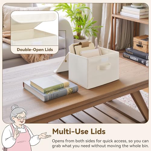 GRANNY SAYS Small Storage Bins with Lids, Small Storage Boxes, Shelf Baskets for Shelf, Collapsible Storage Bins for Living Room, Bedroom, 10x8x7 Inch, Ivory White, 2-Pack - color: Ivory White, size: Small-2 Pack