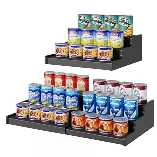 Expandable Bamboo Can Rack Organizer, 3-Tier Adjustable Pantry Storage, Can Holder for Kitchen & Pantry, Canned Food Soda Organizer, Holds Up to 24 Cans, Black (Patent Pending) - color: Black