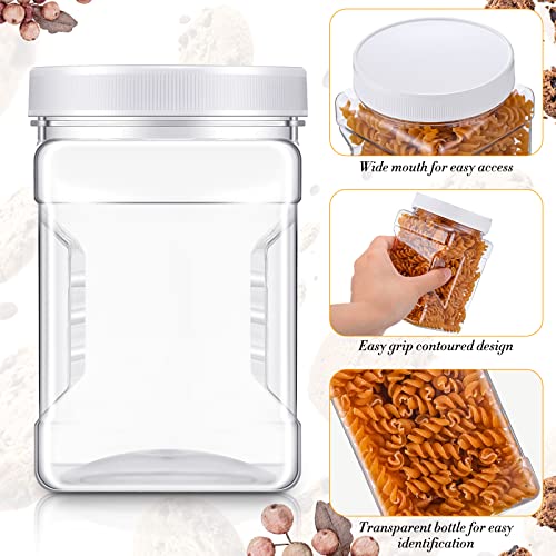 Eaasty 12 Pcs Half Gallon Square Plastic Containers with Lids 60.8 oz Clear Plastic Jars Storage Containers Grip Jars Large Mouth Square Canisters for Food Snack Kitchen