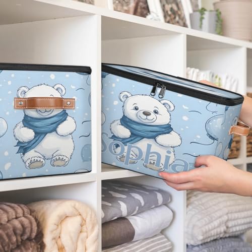 Custom Storage Basket with Name, Personalized Storage Bins with Zipper Lid, Foldable Fabric Storage Box Large capacity with Handle Balloon Bear - color: Option 17