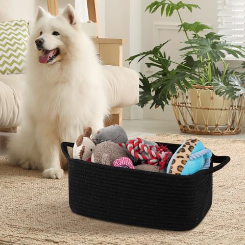 OIAHOMY Woven Basket, Gift Basket Empty with Gift Bags and Ribbons, Rope Baskets for Baby Showers, Storage Baskets with Handles for Nursery, Pet Toy Organizer- Black - color: Black, size: Medium: 13.5L*10W*6H