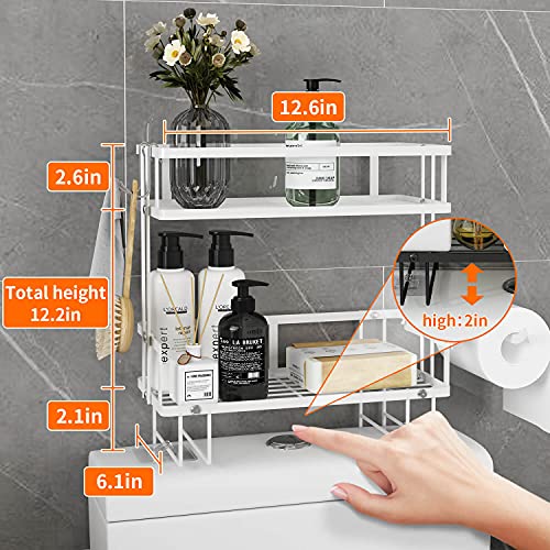 Godboat Bathroom Organizer - Over the Toilet Storage Cabinet, 2-Tier Floating Shelves, Wall Shelf with 2 Hooks & Paper Rack, Cool Accessories & Decor, Gifts for Women, Mothers Day (White) - color: White, size: 2-Tier