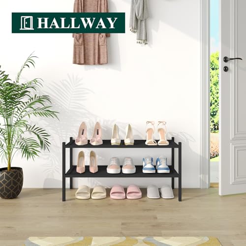 Smiry Bamboo Shoe Rack, 2 Tier Shoe Organizer for Entryway & Closet, Stackable Free Standing Storage Shelf for Shoes, Bags & Plants, Black - color: Black, size: 2 Tier-Regular