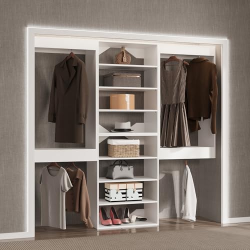 Modular Closet System, 84" Wide Closet Organizer System with Hanging and Towers, Wood Tower Closet Storage for Walk In Closets, Wall Mounted Wardrobe Organizer Kit System, Bedroom, White - color: White, size: 84" Wide, style: Double Hanging*2 + Shelf Towe