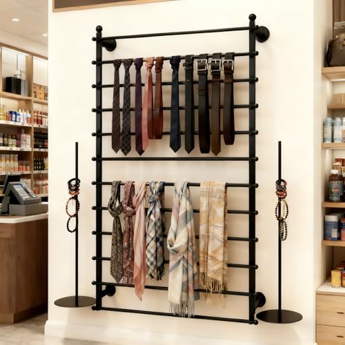 12 Layers 80cm Black Wall Display Stand Wrapping Paper Ribbon Organizer Tie Scarf Rack Belt Towel Holder Spool Hijab Stand Metal Shelving for Home, Retail Stores, Flower Shop, Studio, Sewing - color: Black, size: L: 31.5 in, H: 47.2 in