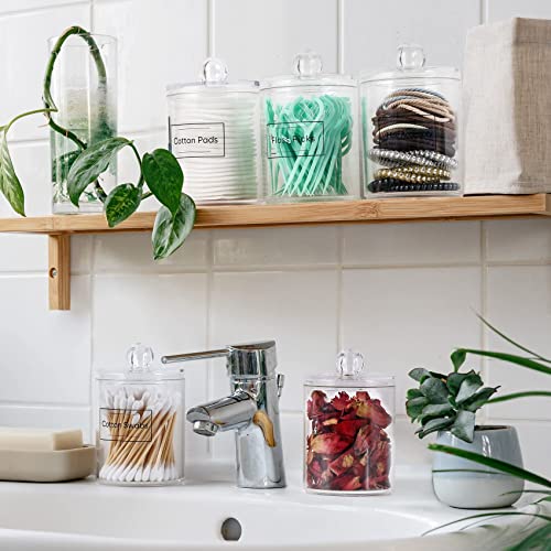 AOZITA 6 Pack Acrylic Qtip Holder Dispenser for Cotton,Swab, Ball, Round Pads, Floss Picks - Clear Plastic Apothecary Jar Set, Bathroom Canister Storage Organization, Vanity Makeup Organizer - color: Clear, size: 6 Pack