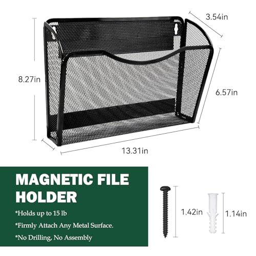 Magnetic File Holder,No Drilling Installation Magnetic File Folder Holder, Magnetic Mail Holder File Organizer for Refrigerat,Whiteboard,Office