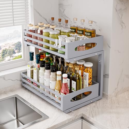 Under Sink Organizer, 2 Tier Under Sink Organizers and Storage, Adjustable Height, Slide out Metal Cabinet Organizers, Pull out Cabinet Storage Drawer Shelf for Kitchen Bathroom (Gray, 1 Pack) - color: Gray