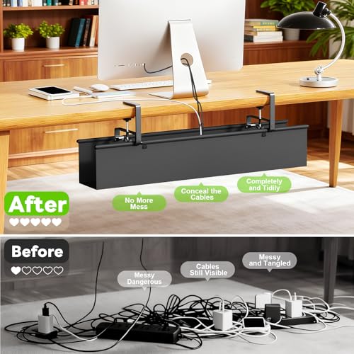 Dayacoo No Drill Under Desk Cable Management Tray, 36" Clamp/Screw Mount Cord Organizer for Desk, Fabric Cable Management Tray for Storage and Hide Cords, Cable Organizer for Office Home, Black