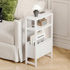 Narrow Side Table, Slim End Table with Magazine Rack, Bedside Table for Small Spaces, 3 Tier Sofa Couch Table Nightstand for Living Room, Bedroom, White LET503W - color: White
