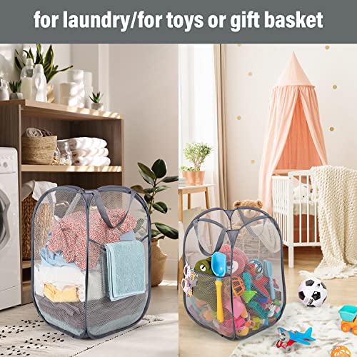 BATTOO 3 Pack Collapsible Laundry Basket Strong Mesh Pop Up Laundry Hamper for Laundry Foldable Hampers with Side Pocket Reinforced Handles for Bathroom, Kids Room, College Dorm or Travel Grey - color: Grey, size: 3 pack