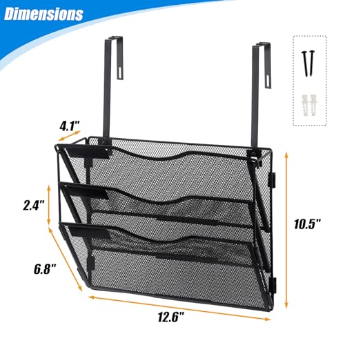 EASEPRES 3 Pocket Mesh Hanging Wall File Organizer with Hangers & Nametag Label, Wall Mounted Mail Paper Document Folder Holder, Clipboard Storage Organization Magazine Rack for Office Cubicle, Black - color: Black, size: 3 Tier & Hangers