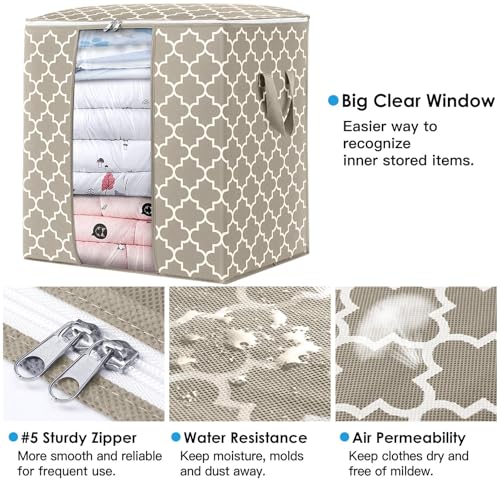 WISELIFE Storage Bags 2 Pack/100L Large Blanket Clothes Organization and Storage Containers for Comforters,Bedding, Foldable Organizer with Reinforced Handle, Clear Window, Sturdy Zippers,Beige - color: Beige, size: 2x 100L