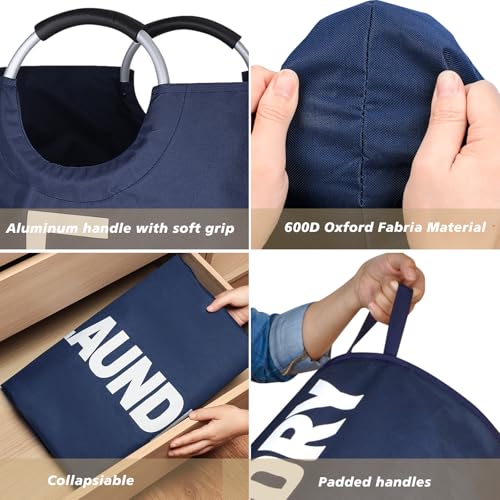 Maxsilan 90L Large Laundry Basket, Freestanding Tall Clothes Hamper, Collapsible Laundry Bag, Dark Blue - color: Dark Blue, size: 90L