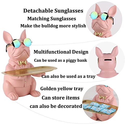 Modern Bulldog Statue in Pink Resin - Piggy Bank Key Holder Storage, Candy & Jewelry Tray for Home Decor, Dining Table, Office - color: Pink