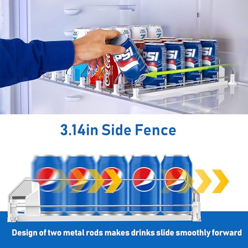 Drink Organizer for Fridge, Soda Can Organizer Dispenser for Refrigerator with Automatic Pusher Glide, Width Adjustable Clear Dividers Can Holder for 15 Cans, 115''D x 8.9''W x 3.1''H, 3 Rows - color: 3 Rows