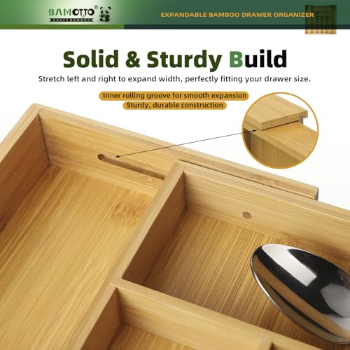 BAMOTTO CRAFTBAMBOO Expandable Bamboo Kitchen Drawer Organizer – Silverware Organizer, Utensil Holder & Cutlery Tray Drawer Dividers for Flatware (20"x16.9" Large Size, 8 Slot, Natural) - color: Bamboo (Expandable Adjustable), size: 16.9" L x 12.8-20" W x