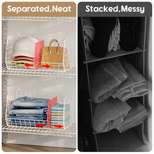 3 Tier Extra Large Closet Hanging Shelves with Divider, 16.5"L x 11.8"W x 33.6"H Closets Organizers and Storage with 5 S Hooks, Clothes Organizer for Sweaters Shoes Handbags Clutches Accessories-White - color: White, size: 3-Tier