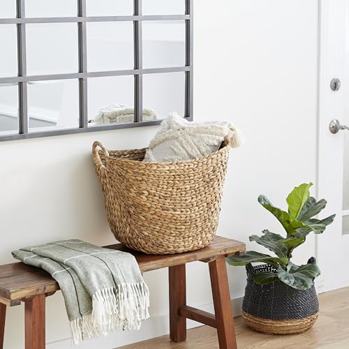 Deco 79 Seagrass Handmade Decorative and Functional Storage Basket Large Woven Basket Organizer with Ring Handles, Basket for Storage 20" x 18" x 19", Brown - size: 20" x 18" x 19"