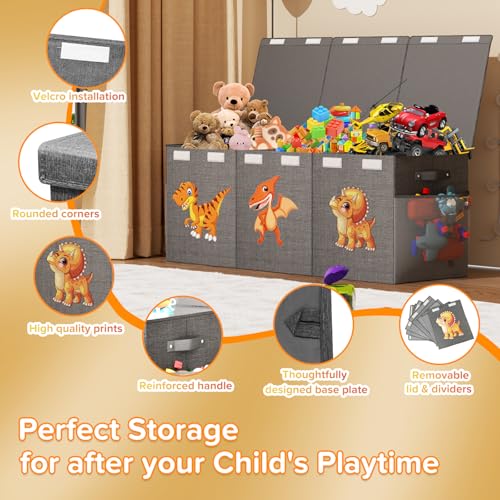 Extra Large Toy Box Chest, Collapsible Sturdy Toy Storage Organizer Boxes Bins Baskets Dinosaur Kids Toy Chest Bin with Lids for Boys Girls Living Room Playroom Bedroom Nursery 41"x14"x16" Gray - color: Grey－3