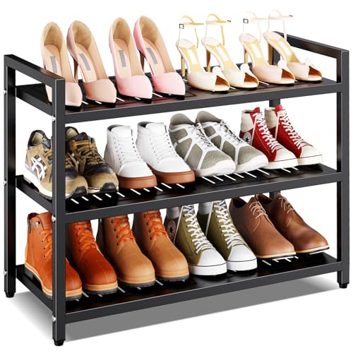 3-Tier Heavy Duty Metal Shoe Rack, 200 lbs Load Capacity Shoe Organizer with Reinforced Steel Tubes, No-Wobble Free Standing Shoe Shelf for Entryway, Closet, Bedroom, Dorm – Easy Assembly, Black - color: Black, size: 3Tier/19.7"H×28.7"W×9.8"D