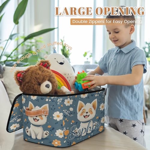 Custom Storage Basket with Name, Personalized Storage Bins with Zipper Lid, Foldable Fabric Storage Box Large capacity with Handle Flower Dog - color: Option 11