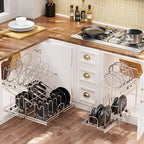 2-Tier Kitchen Pull out Cabinet Organizer for Pots, Pans, and Lid Cookware, Adjustable Heavy Duty Wire Pan and Pot Rack, Full-Extension Rail 12" W *22" D - size: 12W*22D