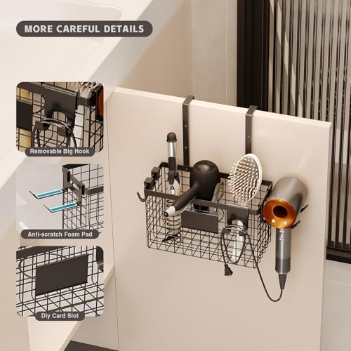 Magheo Hair Dryer Holder Cabinet Door 3-in-1 Adhesive Hair Tool Organizer Wall Mounted Adjustable Height Blow Dryer Holder Under Sink Bathroom Hair Appliance Organizer and Storage Countertop(Black) - color: Black, size: Cabinet Door - 1 Pack (1 Tier)