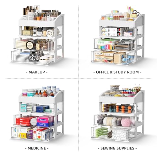 Desk Organizer with Drawers, 3 Drawers Storage Organizer, Desktop Storage Drawers for Office/School Supplies, Plastic Stationary Makeup Organizer, Desk Storage Box for Office, School, Home - color: 4 Layers with 3 Drawers