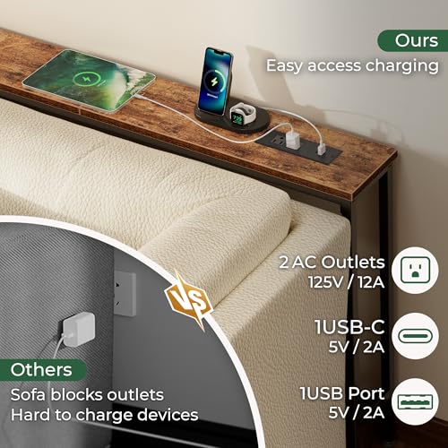 SUPERJARE 110.2 Inch Sofa Table with Power Outlets and USB-C Ports, 5.9 Inch Narrow Console Tables, Entryway Hallway Couch Tables with Storage, Behind Sofa, Small Spaces, Living Room, Rustic Brown - color: Rustic Brown, size: 5.9''D x 110.2''W x 29.7''H