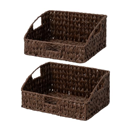 GRANNY SAYS Wicker Storage Basket for Shelves, Wicker Basket with Handles, Trapezoid Woven Baskets for Storage, Decorative Baskets for Home Decor, Brown, 2 Pack - color: Brown, size: 10¾"D x 15"W x 7½"H + 9½"D x 13½"W x 6¾"H