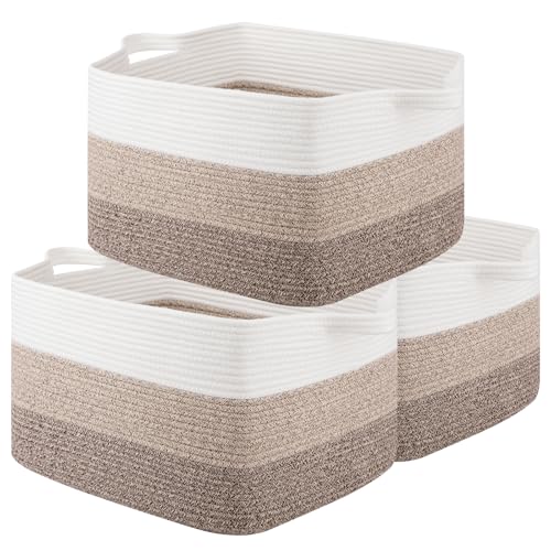 OIAHOMY Rectangle Woven Storage Basket - Nursery Cotton Rope Baskets for Storage, Toy Basket Organizing for Living Room, 17.7"x13.8"x11"- Pack of 3 - Gradient Yellow - color: Gradient Yellow, size: 3 Pcs-17.7”x13.8”x11”