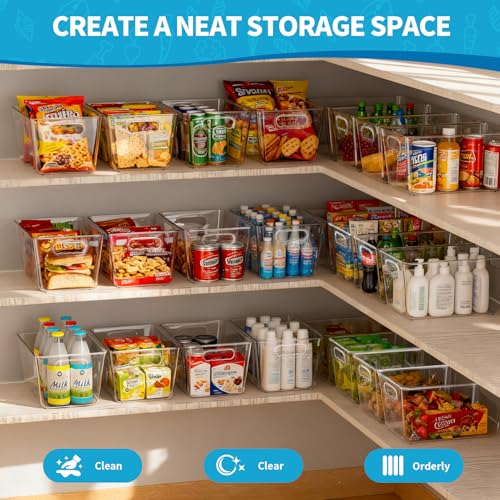 Clear Plastic Storage Bins, 4-Pack Stackable Pantry Organizers and Storage Containers for Kitchen, Fridge, Cabinet and Closet Organization - Home Essentials - color: 4 Pack, size: L (11.5"L x 7.5"W x 6"H)