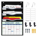 ALSLEA 4 Pockets Hanging Wall File Organizer 15" Extra Wide Pocket Chart for Classroom, Office, Home, Mail Organizer Wall Mounted with 1 Writable Clear Pocket, 5 Wall/ Door Hooks & 12 Labels (Black) - size: Small (4 Pockets)