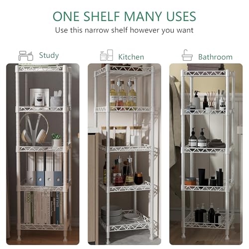 GIOTORENT 5 Tier Standing Shelving Metal Units, Adjustable Height Wire Shelf Display Rack for Laundry Bathroom Kitchen 11.8 W x 11.8 D x 50 H (5-Tier, White) - color: White, size: 11.8D x 11.8W x 50.0H (5Tier)