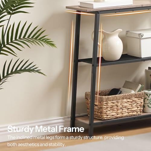 HOOBRO 30" Narrow Console Table, 3-Tier Small Entryway Table with Storage Shelves, Behind Couch Sofa Table, Hallway Table for Entryway, Foyer, Hallway, Living Room, Greige and Black BG62XG01 - color: Greige + Black