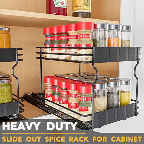 SpaceAid Pull Out Spice Rack Organizer for Cabinet, Heavy Duty Slide Out Seasoning Kitchen Organizer, Cabinet Organizer, with Labels, 8.5" W x10.75 D x8.5 H, 1 Drawer 2-Tier - style: 8.5" W, 2-Tier