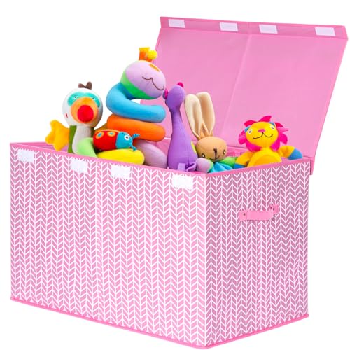 Mayniu Extra Large Toy Box Chest with Dividers, 120L Sturdy Toy Storage Organizer Bin Boxes Basket for Kids, Boys, Girls, Living Room, Nursery, Bedroom, Playroom (26"x17" x17", Pink) - color: Extra Large Pink