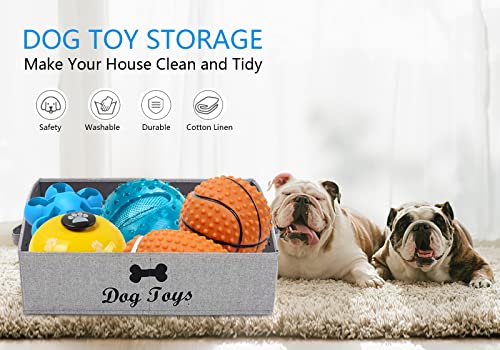 Morezi Linen-cotton blend dog toy basket and dog toy box, dog toy basket storage - Perfect for organizing pet toys, blankets, leashes, chew toys - Grey Stripe - Dog - color: Dog Grey Stripe