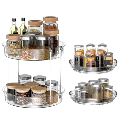 INCOSTAR 2 Pack Lazy Susan Organizer 9.25''and 11.81'' Two-Tier Lazy Susan Turntable for Cabinet, Spice Rack, and Pantry Storage - Spinning Makeup Organizer for Bathroom, Clear - size: 2-Tier & 2 Pack
