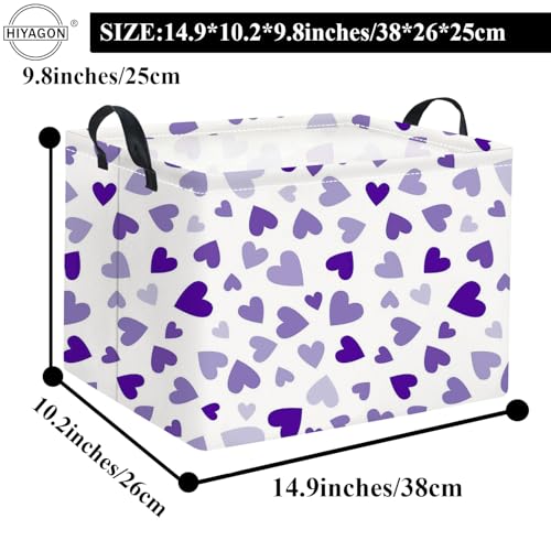 HIYAGON Rectangular Valentines Basket Fabric Storage Bin Storage Boxes Collapsible Storage Basket for Clothes Books Shelves Basket(Light Purple Heart) - color: Light Purple Heart