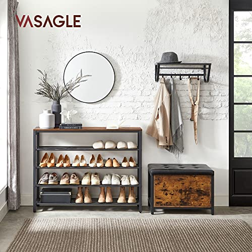 VASAGLE 5 Tier Shoe Rack for Closet, Entryway, 20-25 Pairs of Shoes, Large Shoe Organizer with 4 Metal Mesh Shelves, 11.8 x 47.2 x 36.4 Inches, Rustic Brown and Black ULBS205B01 - color: Rustic Brown, size: 5 Tiers (47.2"W)