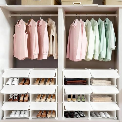 Simple Deluxe 6-Tier Shoe Rack Organizer with Doors, Stackable Shoe Storage Cabinet for Entryway Closet, Plastic Shoe Shelf with Metal Frame, Holds up to 24 Pairs for Bedroom Hallway, White - color: White