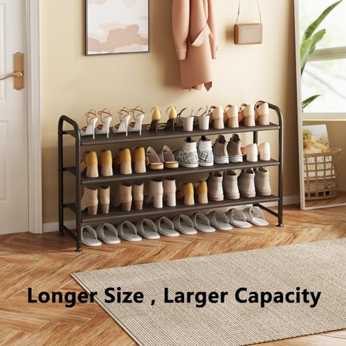 INGIORDAR Shoe Rack 3 Tier Long Storage Organizer Wide Metal Shoe Shelf for Closet Entryway Brown - color: Brown, size: 3 Tier