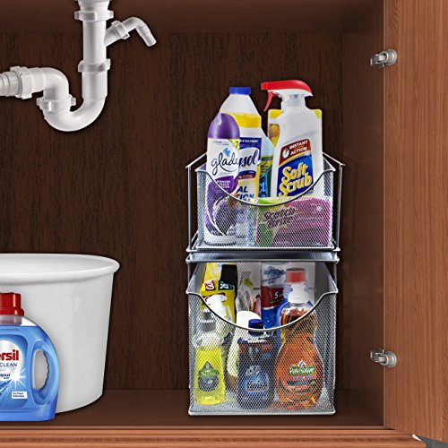 Sorbus® Cabinet Organizer Set —Mesh Storage Organizer with Pull Out Drawers—Ideal for Countertop, Cabinet, Pantry, Under the Sink, Desktop and More (Silver Two-Piece Set) - color: Silver, size: 2 Drawer