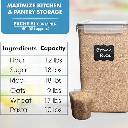 Shazo 2 PC (9.5L | 321 Oz) Extra Large Bulk Food Storage Containers with Airtight Lids for Flour, Sugar, Rice, Cereal & Pasta - Leakproof, BPA-Free Plastic Canisters for Kitchen & Pantry Organization - color: Black