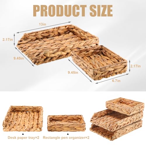 Geelin 3 Pack Water Hyacinth Woven Stackable Desk Organizer Letter Tray, Primary Color Tabletop Desk Basket for Storage Paper Letter Folders Notebooks Copy Print, Workspace Holder - color: Primary Color